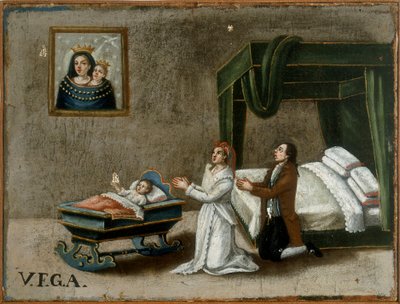 Parents Praying for Grace for Their Daughter in the Crib, Ex-voto by Italian School
